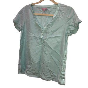 Calypso St. Barth silk sea glass green half button top